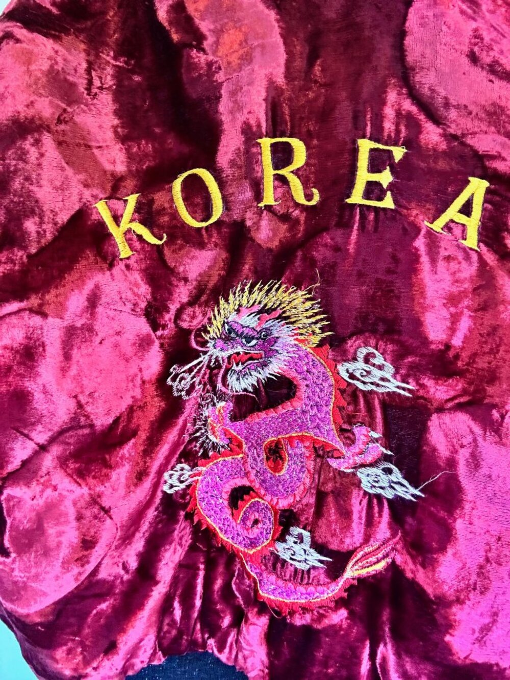 Vtg 80s 90s Crushed Velvet Sukajan Souvenir Jacket - Korea Dragon Bomber - Picture 6 of 16
